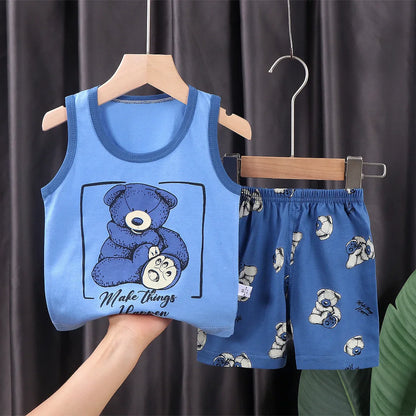 2PCS Kids Summer Vest Set – Cotton Sleeveless T-Shirt & Shorts for Boys & Girls Baby Clothes