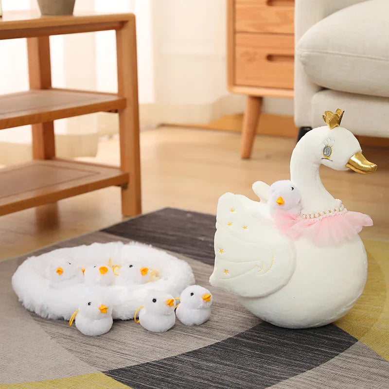 Swan & Chick Family Plush Toy — Lifelike Mother and Baby Stuffed Animals with Nest for Kids
