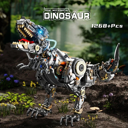 STEM Jurassic Mechanical Dinosaur Building Blocks – Light-Up T-Rex Model Toy for Kids