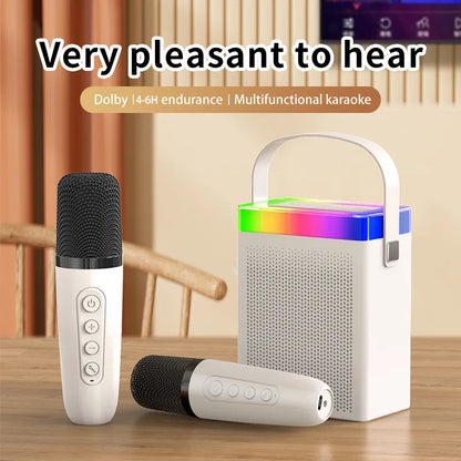 Mini Home Karaoke Machine - Portable Bluetooth 5.3 PA Speaker System with 1-2 Wireless Microphones, Ideal for Family Singing and Kids