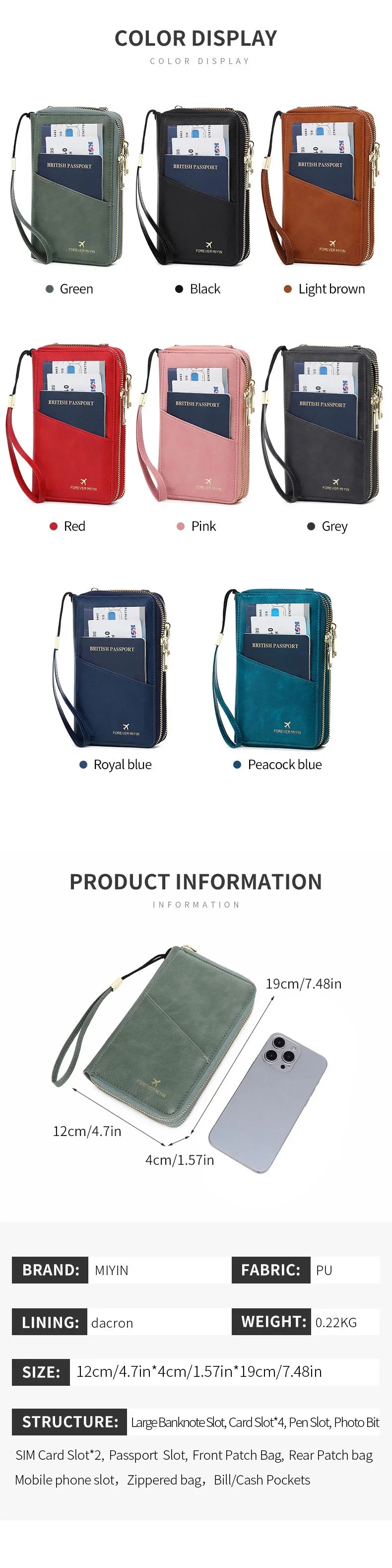 New Travel Passport Wallet – Fashionable Multi-Functional Double Zipper PU Leather Passport Cover with Clip