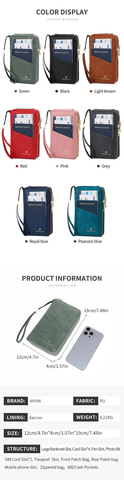 New Travel Passport Wallet – Fashionable Multi-Functional Double Zipper PU Leather Passport Cover with Clip