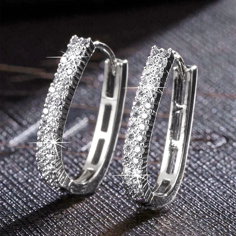 Huitan Silver Cross Hoop Earrings – Full Crystal Cubic Zirconia Statement Jewelry for Women