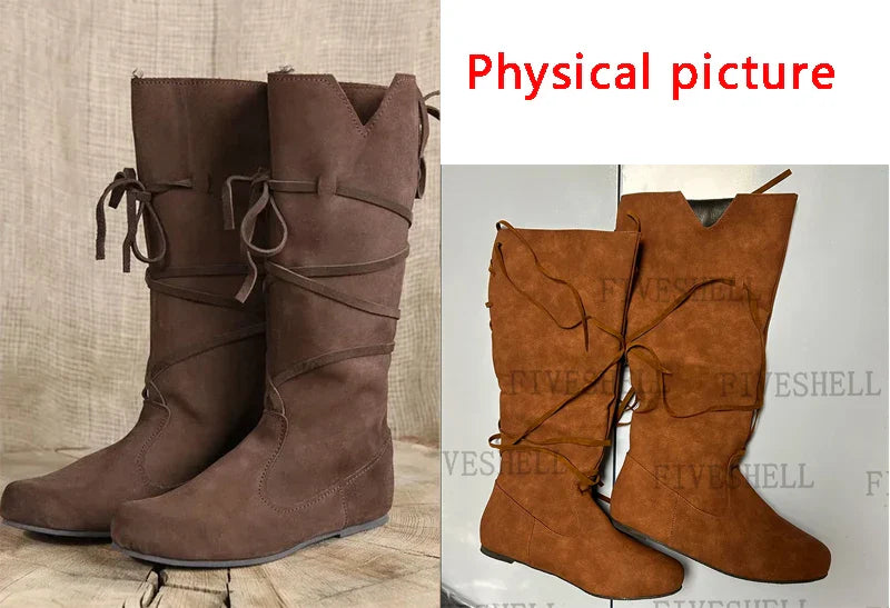 Men’s Medieval Viking Boots – PU Leather Knight LARP Shoes Retro Nordic Warrior Cosplay Carnival Costume Footwear
