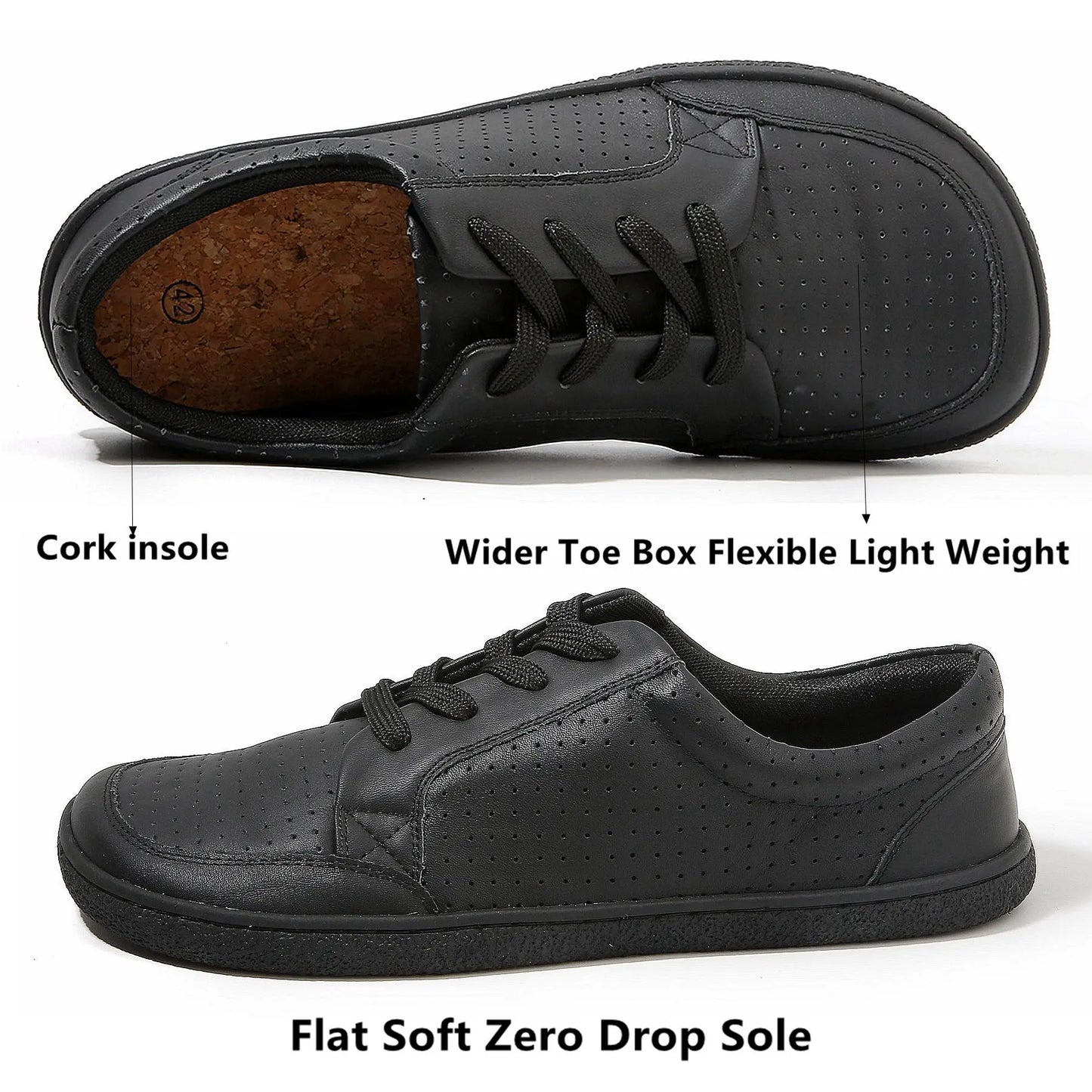 TONGLEPAO Barefoot Leather Sneakers — Unisex Lightweight Flat Shoes with Zero Drop Sole & Wide Toe Box