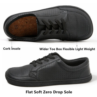 TONGLEPAO Barefoot Leather Sneakers — Unisex Lightweight Flat Shoes with Zero Drop Sole & Wide Toe Box