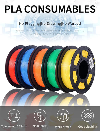 KINGROON 3D Printer Filament 22LBS — 10 Rolls 1KG 1.75mm PETG & PLA, Eco-Friendly Mixed Colors, High Toughness