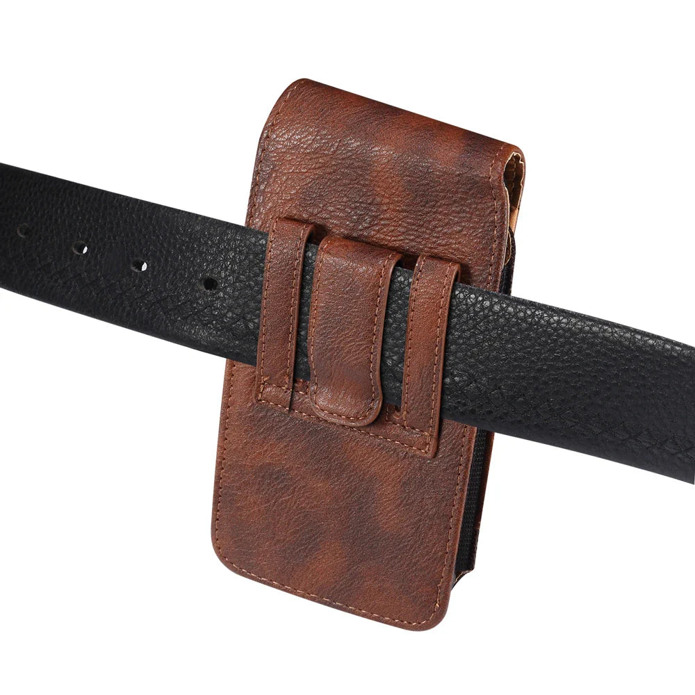 Universal Leather Waist Bag – Mobile Phone Belt Clip Case for iPhone 15, 14, 13, 12 Pro Max, Samsung Galaxy S22, S23, Xiaomi, Huawei