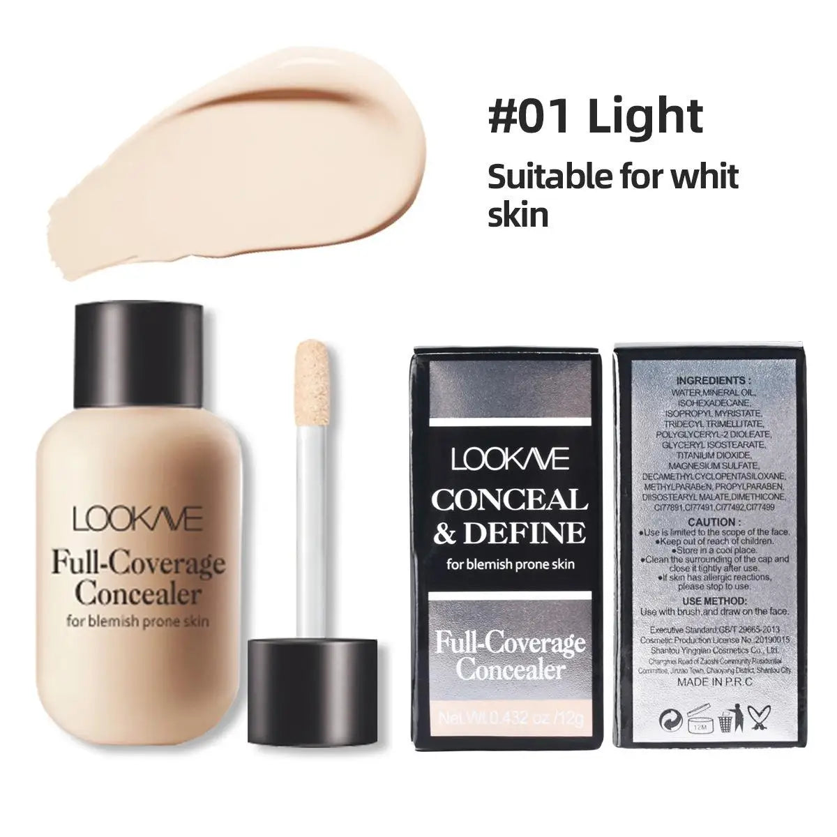 Full Coverage Liquid Concealer Cream – 12ml Waterproof Dark Circles & Face Foundation Makeup Base