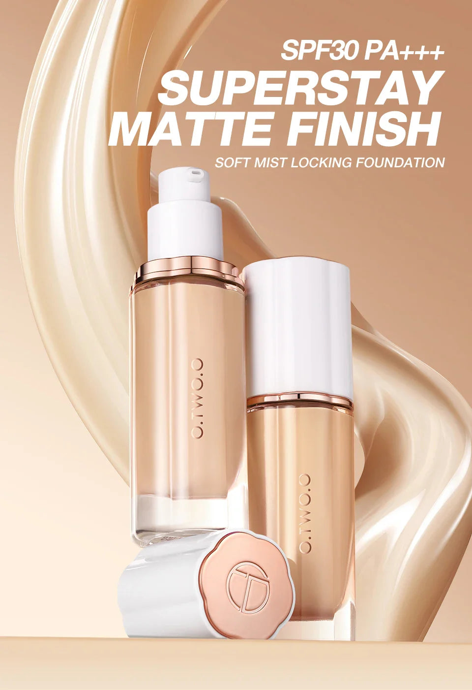 O.TWO.O Liquid Foundation Cream – 30ml High Coverage Makeup Base, SPF30 Waterproof Concealer Foundation for Face