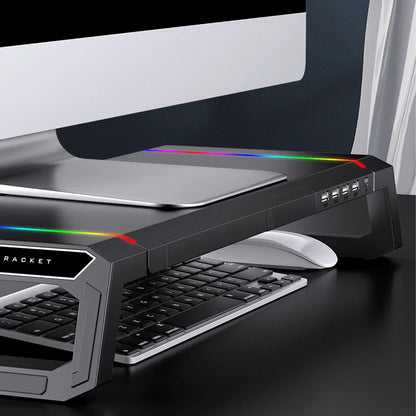 Hot Sell Aluminum PC Monitor Stand with 4 USB Ports & Keyboard Storage – Laptop Stand with USB 3.0 Fast Charging