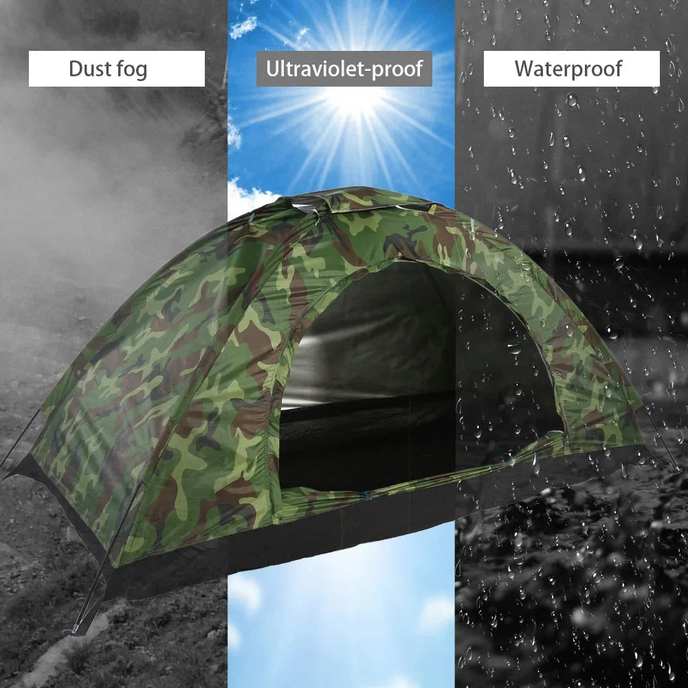 One Person Outdoor Camping Tent – Camouflage Waterproof UV Protection Hiking Shelter