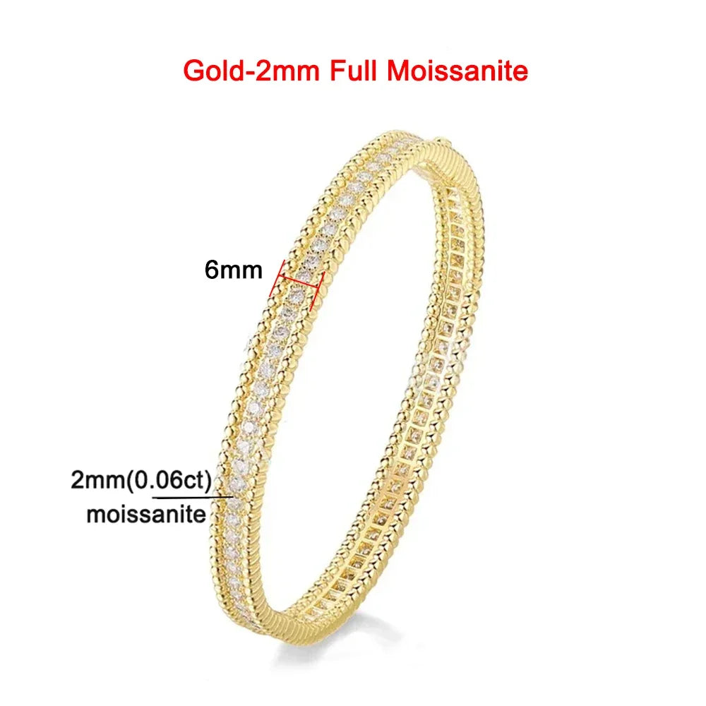 2mm Full Moissanite Bracelet – GRA Certified, 925 Sterling Silver, 18K Gold Plated Luxury Bangle for Women