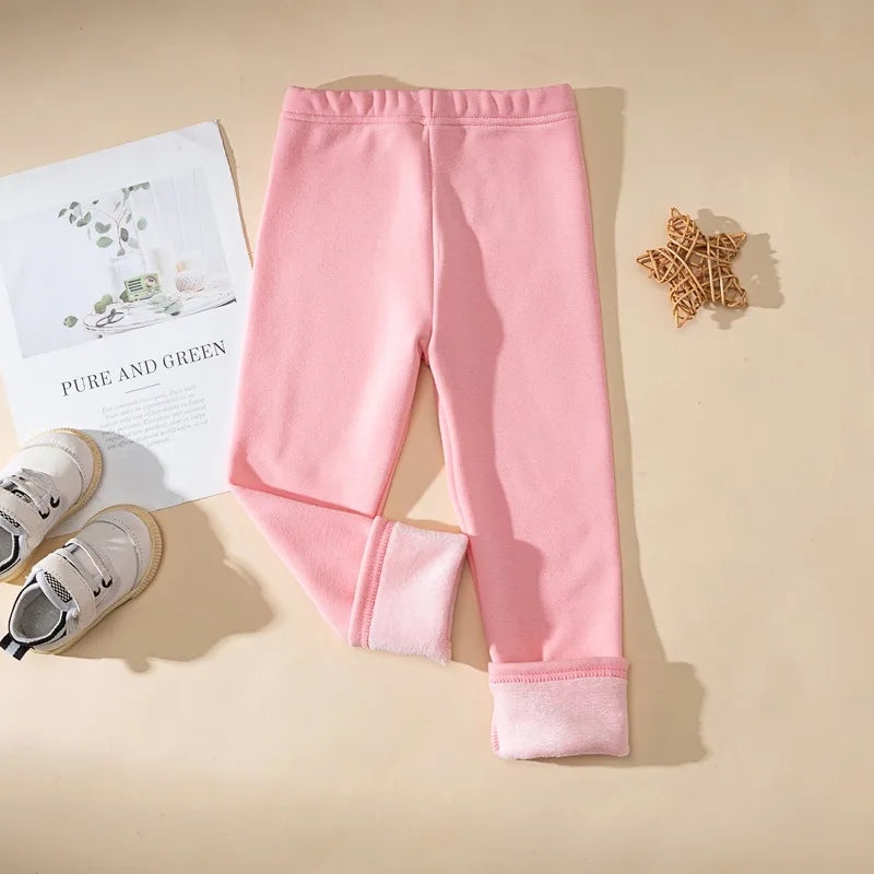 Winter Girls’ Fleece-Lined Thickened Trousers – Slim-Fit, Elastic Candy-Colored Pants to Keep Your Princess Cozy