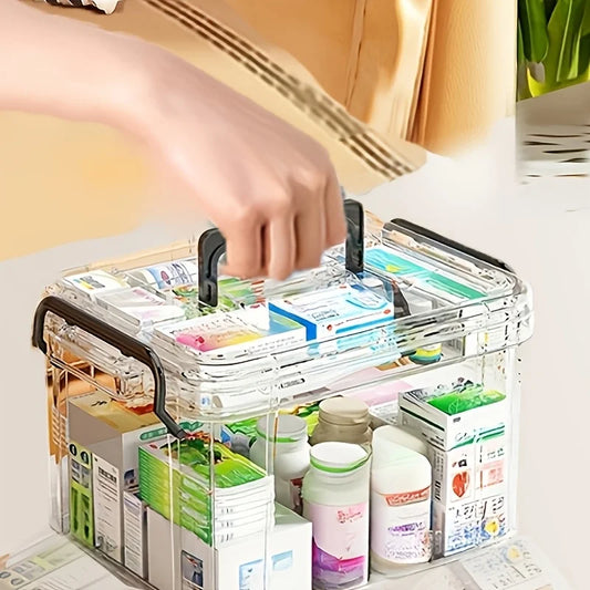 Large Capacity Double-Layer Medicine Organizer Box – Waterproof Transparent Storage Case for Home & Travel