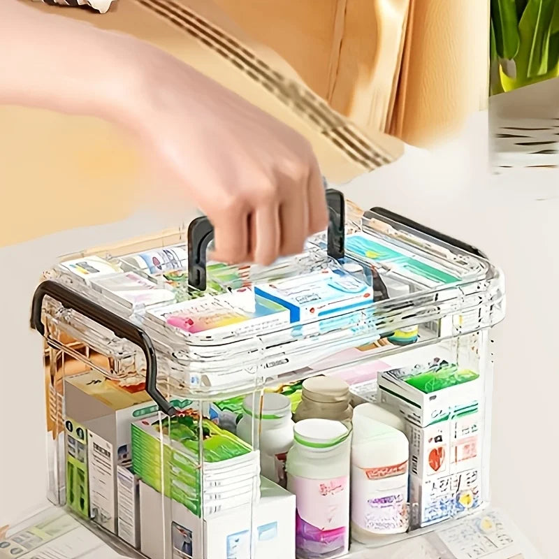 Large Capacity Double-Layer Medicine Organizer Box – Waterproof Transparent Storage for Home & Travel