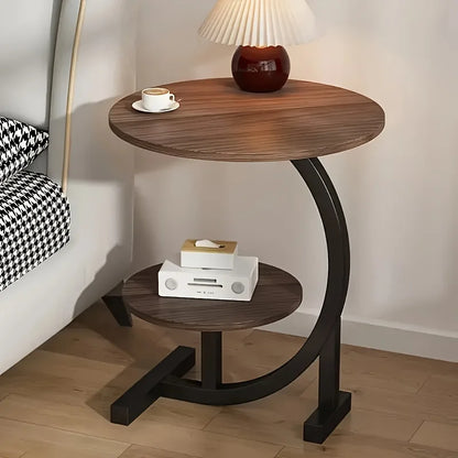 Modern Iron & Wood Side Table with White Marble Top – Storage Shelf, Space-Saving Nightstand for Bedroom & Living Room
