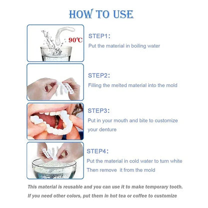 Silicone Denture Set — Temporary Orthodontic Teeth, Fake Tooth Braces for Oral Hygiene, Whitening & Dental Simulation