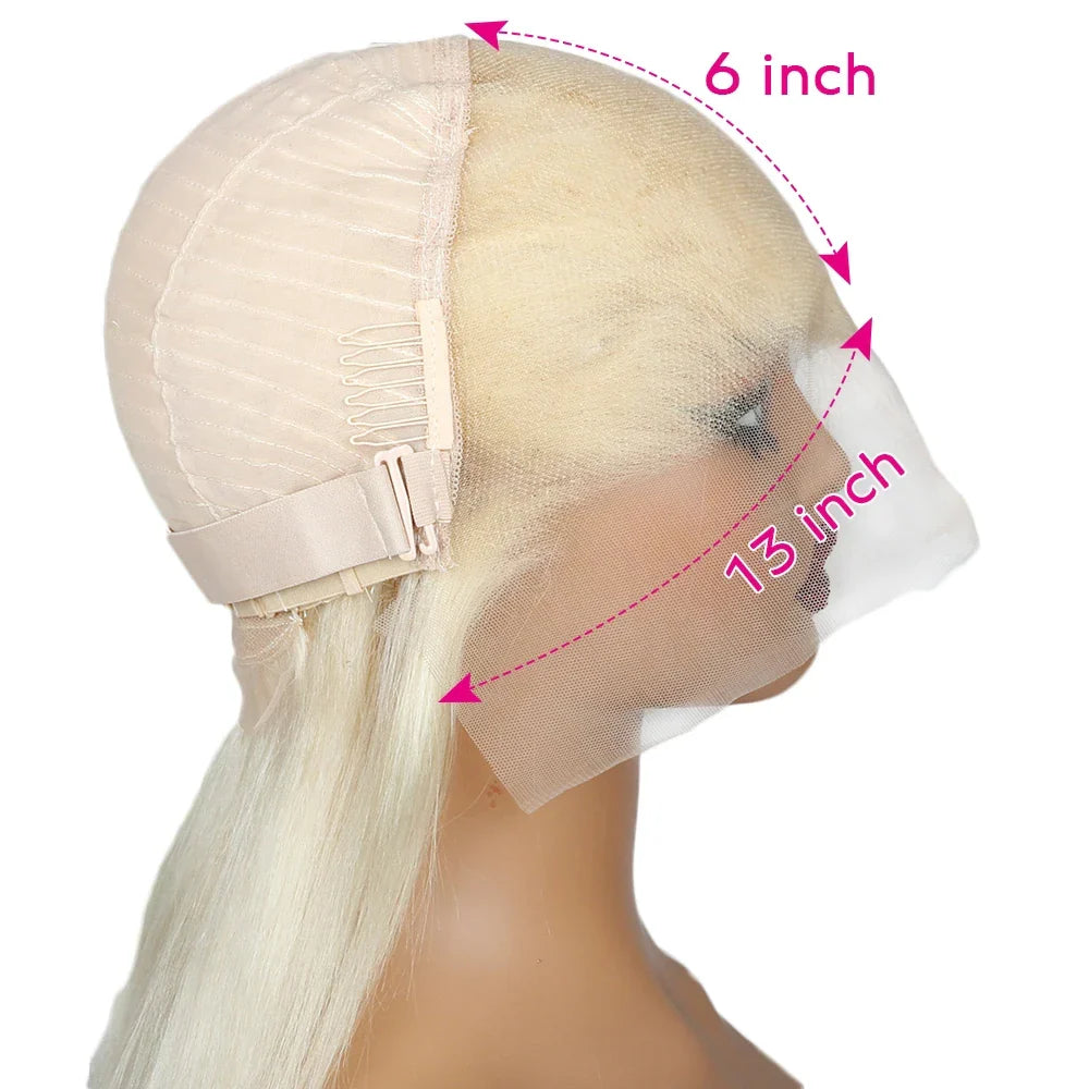 613 Blonde Body Wave Human Hair Lace Frontal Wig 220% Density – HD Transparent 13x4/13x6 Pre-Plucked Brazilian Lace Front Wig for Women