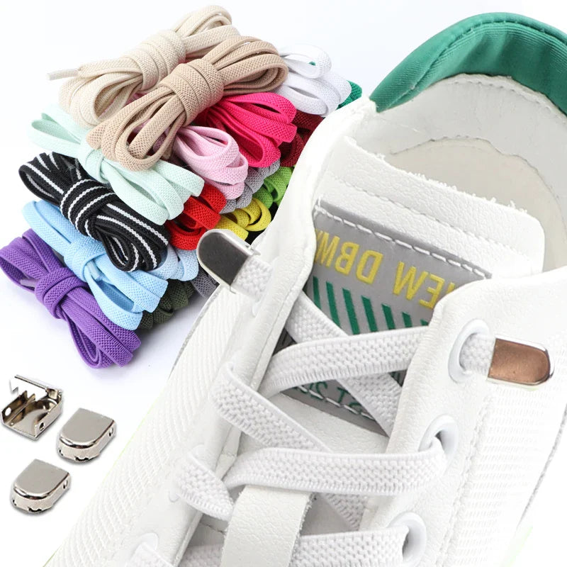 No-Tie Elastic Shoelaces – One Size Fits All Sneakers for Adults & Kids, Flat Tieless Shoestrings