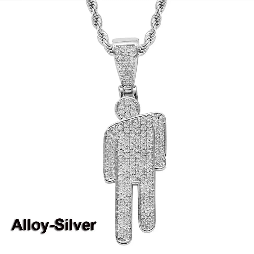 Hip Hop Stainless Steel Round Head Zircon Pendant Necklace for Couples – Skew Head Chaoren Fashion Jewelry Necklace