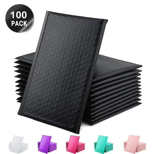 100 Pcs Black Bubble Mailers - Self-Seal Padded Envelopes for Shipping, Poly Green Lining, Secure Packaging Solution