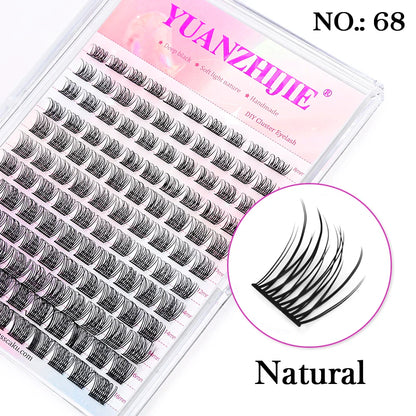 DIY 144 Cluster Lashes YUANZHIJIE – Natural C/D Curl Segmented Mink Individual Eyelash Extensions Kit for Home Makeup & Professional Volume Look (Free Shipping)