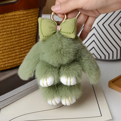 Fluffy Rabbit Fur Pom Pom Keychain - Soft Bunny Bag Charm & Cute Accessory Gift for Girls