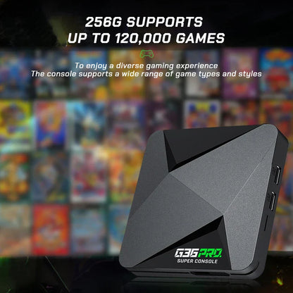 Super G36 Pro Retro Game Console – 256GB with 120,000+ Built-in Games, Wireless Controller Game Box for Kids & Family Gift