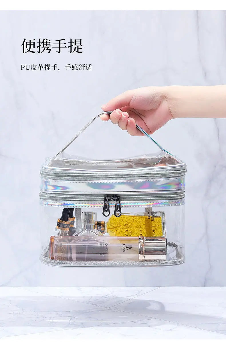 Korean Transparent Makeup Bag – Large Capacity Waterproof Toiletry Bag with Dry & Wet Separation, Portable Travel Cosmetic Storage