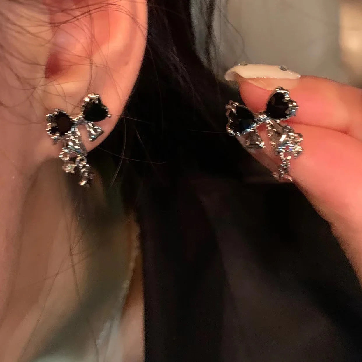 Y2K Bowknot Zircon Stud Earrings - Pink Crystal Silver-Tone Party Jewelry for Women