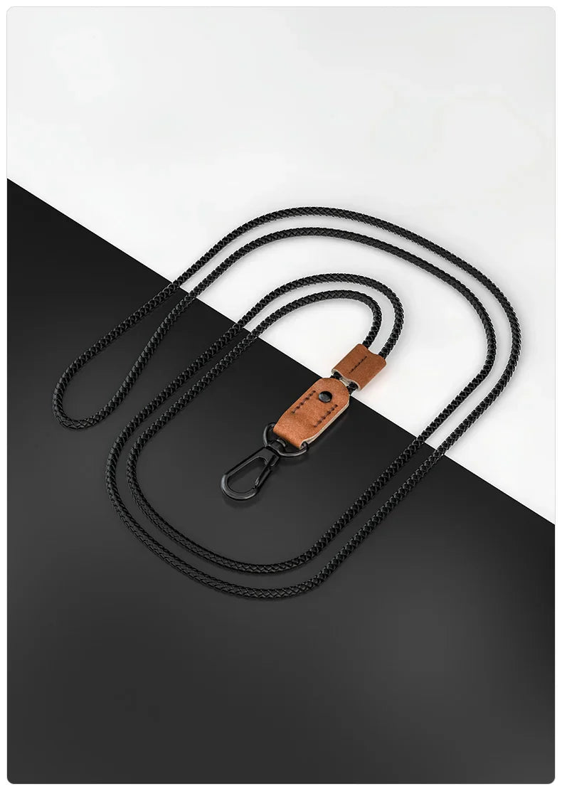 QOONG Handmade Luxury Sheepskin Keychain with Adjustable Neck Strap for Mobile & Keys M11