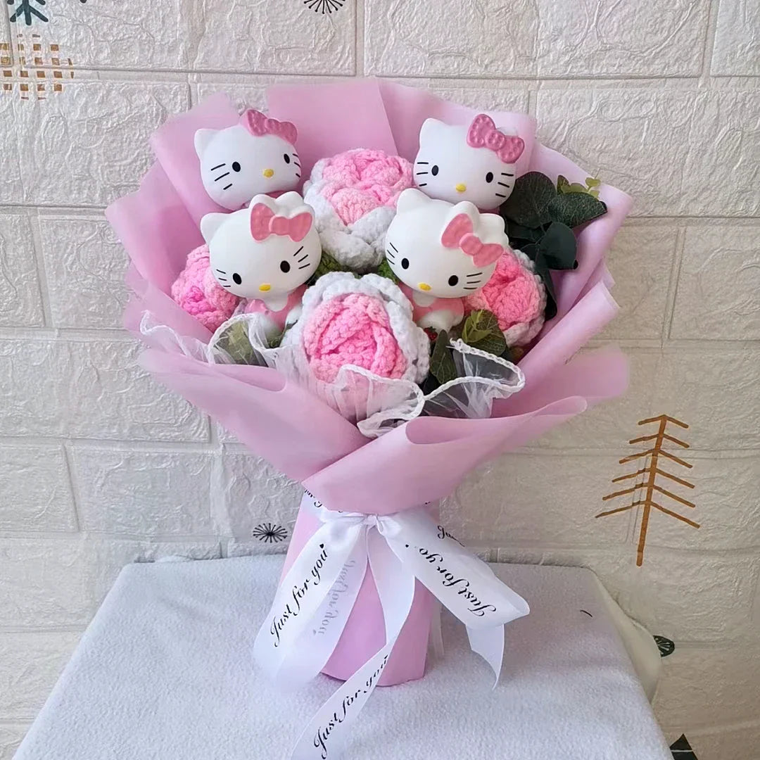 Hello Kitty Plush Bouquet — Anime Rose Soap Flowers for Wedding & Home Decor