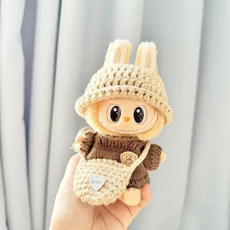 17cm Mini Plush Doll Clothes — Kpop EXO Labubu Idol V1 V2 Outfit Set with Sweater & Headband, Doll Accessories Gift