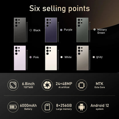 FUFFI-S25 Pro Android Smartphone – 6.8” Display, 12GB RAM, 512GB ROM, Dual SIM, 24+48MP Cameras, 6000mAh Battery