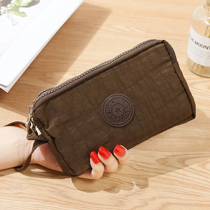 Large-Capacity Three-Zipper Wallet & Handbag – Retro Mobile Phone Bag & Portable Fashion Storage for Women & Students