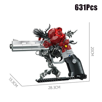 Technical Mechanical Rose Revolver Building Blocks – Military Gun MOC Toy for Kids