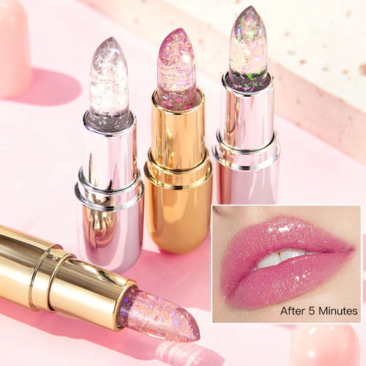 Soft Jelly Color-Changing Lipstick – Glossy Hydrating Glitter Lip Balm with Sparkling Red Shade