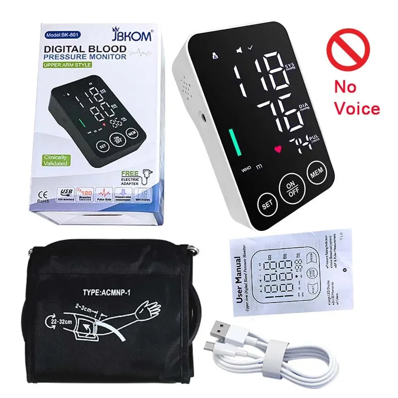 Spanish Voice Blood Pressure Monitor – Digital Arm Sphygmomanometer with LED Big Screen Tonometer