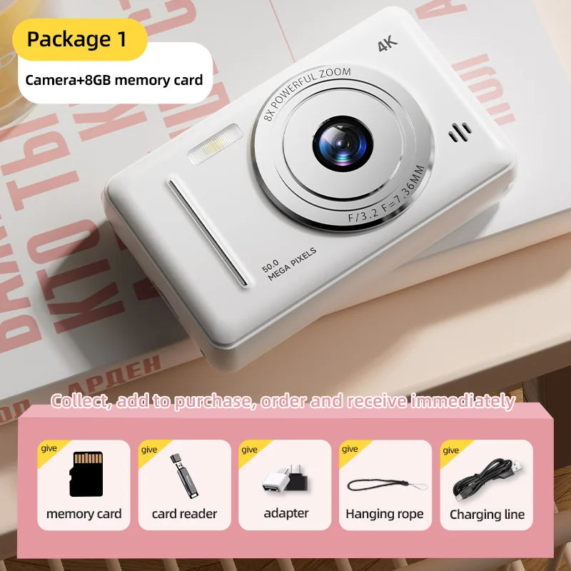 4K Retro CCD Portable Digital Camera – Entry-Level Dual Camera with Flash, 50MP, Auto Focus & Anti-Shake
