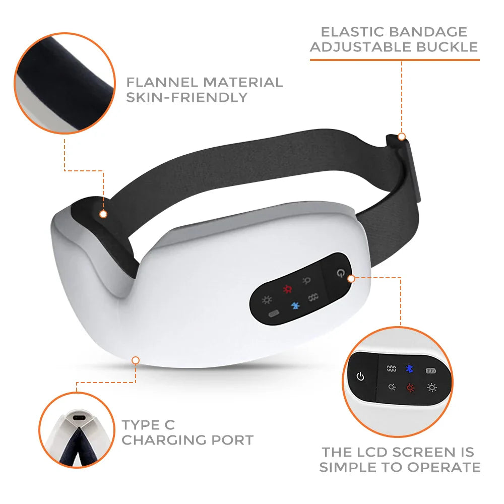 Smart Heated Eye Massager — Vibration + Bluetooth Music, Foldable Portable Eyemask for Dry Eye & Fatigue Relief