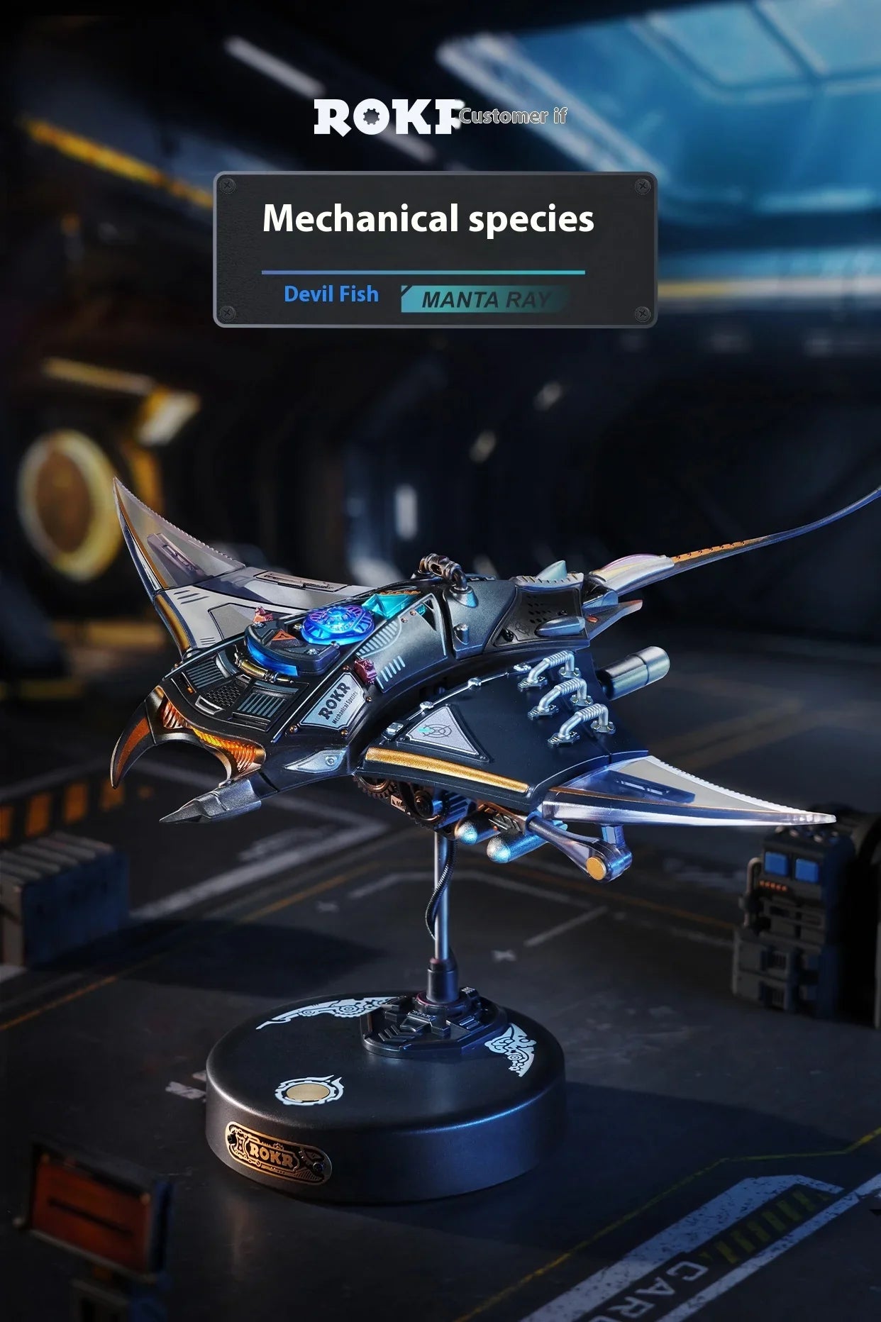 Mechanical Species Manta Ray Model – Trendy Assembly Figurine Toy, Boys’ Valentine’s Day Gift