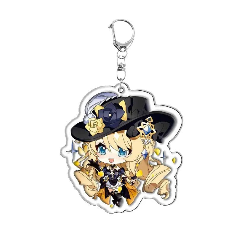 Genshin Impact Sigewinne Arlecchino & Charlotte Keychain – Anime Game Acrylic Backpack Pendant Accessory