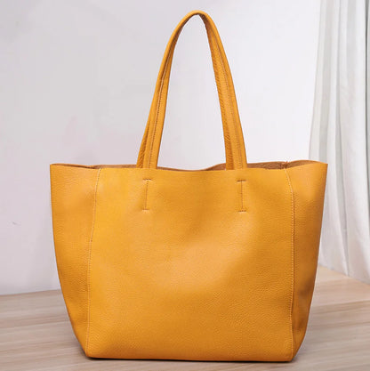 Customizable Name Large Capacity Commuter Bag – 100% Genuine Leather Soft Tote, Single Shoulder & Diagonal Shopping Bag