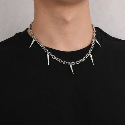Punk Rivet Tassel Necklace - Titanium Steel Geometric Chain Jewelry for Men & Women