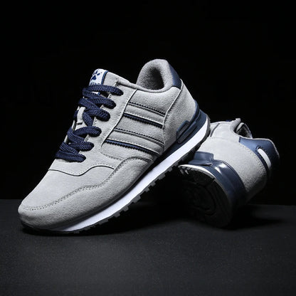 Men's Casual Artificial Leather Sneakers – Lightweight Breathable Lace-Up Flats for Spring & Outdoor Wear
