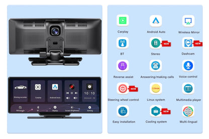 4K 10.26-Inch Dash Cam with Rearview Camera – WiFi CarPlay & Android Auto DVR, GPS Navigation, Dual Lens Mirror Recorder with AUX