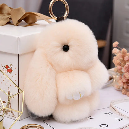 Fluffy Rabbit Fur Pompon Keychain – Cute Bunny Bag and Car Key Ring for Women and Girls