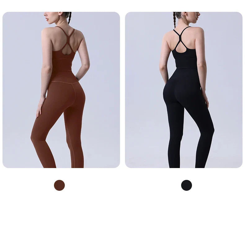 2-Piece Women’s Yoga Tracksuit – Athletic Pilates Fitness Set with Push-Up Sports Bra & Leggings for Gym Workout