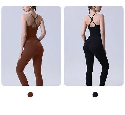 2-Piece Women’s Yoga Tracksuit – Athletic Pilates Fitness Set with Push-Up Sports Bra & Leggings for Gym Workout